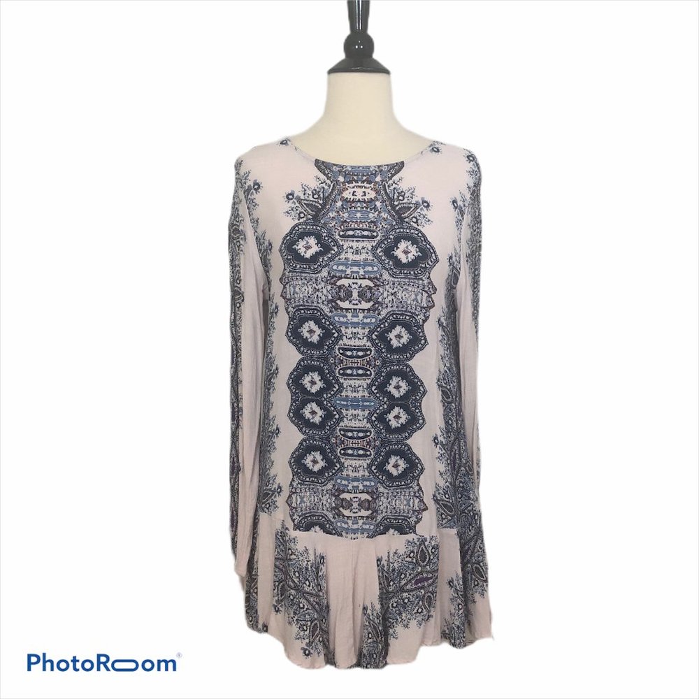 Free People Boho Peplum Hem Dress L/S Low Back